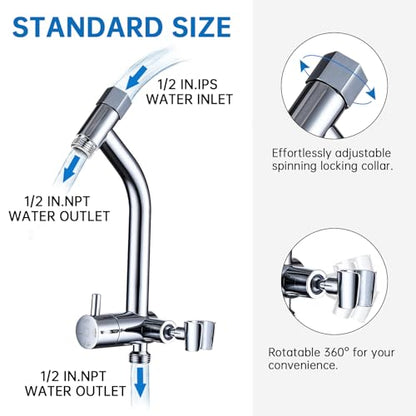 G-Promise Handheld Shower Head High Pressure 6 Spray Settings with Extended Downward Holder, Detachable Hand Held Showerhead 4.9 Inch Face with Extra Long Flexible Hose and Metal Adjustable Bracket