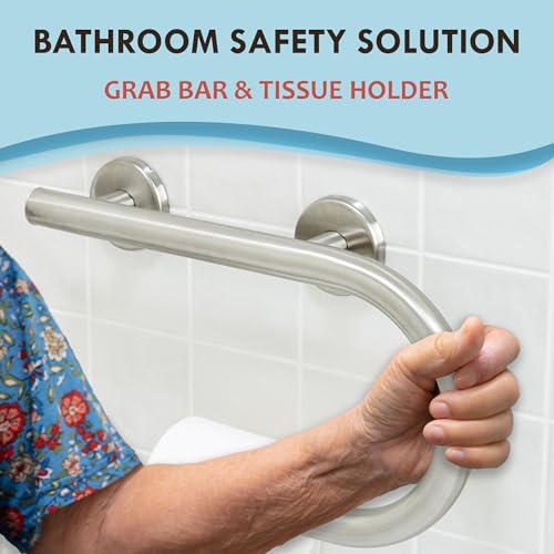 Grab Bar Toilet Paper Holder - Bathroom Safety Aid/304 Stainless Steel/Right/Brush Finish/16.5"x 10" - color: Brushed Stainless Steel, Right Hand