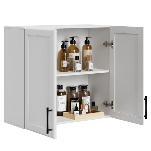 Furnaza Wall Storage Cabinet - Kitchen Laundry Wall Amount Cabinet with Two Shaker Doors and Shelf, in White - color: White, size: 24"