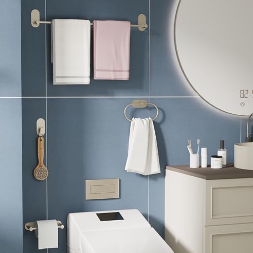 Adhesive Towel Holder for Bathroom Brushed Nickel No Drill Hand Towel Ring Stainless Steel and Zinc Alloy Self Adhesive Towel Hanger for Bath, Kitchen - color: Brushed Nickel