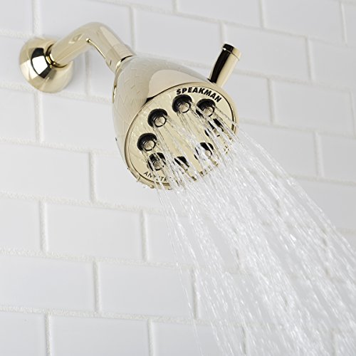 Speakman S-2251-PB Signature Icon Anystream High Pressure Adjustable Solid Brass Shower Head, Polished Brass - color: Polished Brass, size: 2.5 GPM