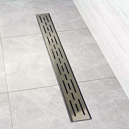 ZA Linear Shower Drain - 30 Inch Brick Pattern - Brushed Stainless Steel - Hair Strainer - Leveling Feet - Threaded Adapter - Sleek and Modern Design - size: 30 inch