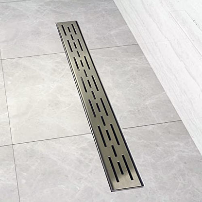 ZA Linear Shower Drain - 54 Inch Brick Pattern - Brushed Stainless Steel - Hair Strainer - Leveling Feet - Threaded Adapter - Sleek and Modern Design - size: 54 inch