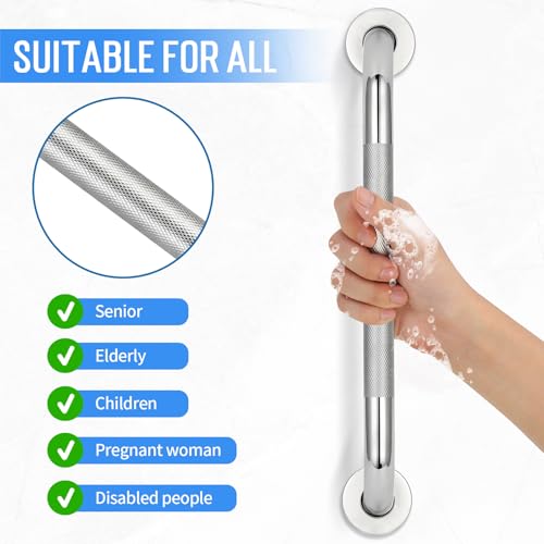 2 PCS Shower Grab Bars for Seniors 24 Inch Bathroom Safety Shower Handle | Stainless Steel Bathroom Balance Bar, Anti Slip Hand Rail Support, Assist Bath Handrails for Handicap, Elderly, Pregnant - size: 2 PCS-24IN