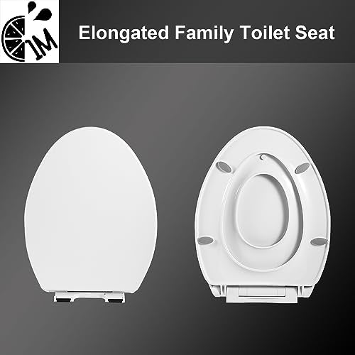 1M Family Toilet Seat, Patented Slow Close & Quick Releasing Technology, Anti-Wiggling, Easy to Install and Clean, Standard Elongated with Toddler Seat Built In (2 Pieces) - style: Elongated with Toddler Seat Built In