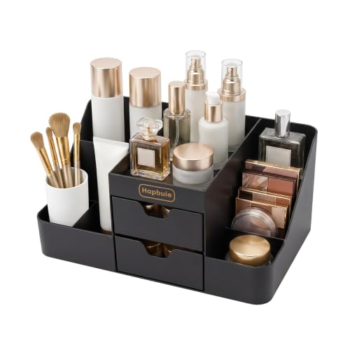 Cologne Organizer for Men, Perfume Stand & Makeup Organizer Countertop, Bathroom Countertop Organizer w/Drawers for Vanity Dresser, Skincare Nail Polish Qtip Holder, Black - color: black
