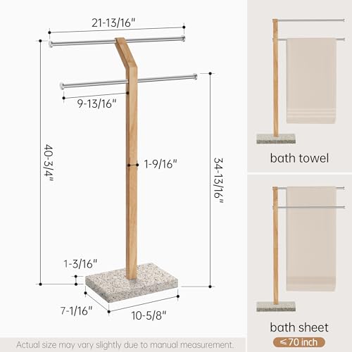 KES Wood Standing Towel Rack with Weighted Gold Granite Base, Brushed Steel | 3 Tier Width Adjustable Free Standing Towel Rack Stand for Bathroom, 18/8 Stainless Steel for Premium Rust Resistance - color: Golden Granite