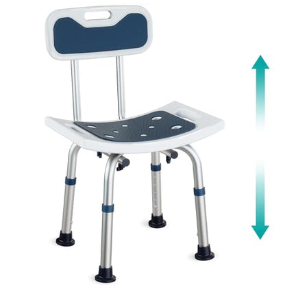 Pelegon Shower Chair for Inside Shower, Shower Bench with Back, Adjustable 15-19 in Height, Non-Slip Feet, Rust-Resistant Aluminum Bath Seat for Elderly and Disabled, 300 lb Capacity - Dark Blue - color: Dark Blue