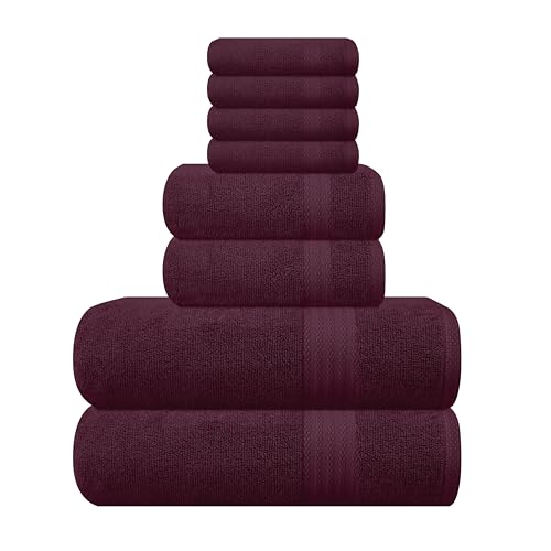GLAMBURG Ultra Soft 8-Piece Towel Set - 100% Pure Ringspun Cotton, Contains 2 Oversized Bath Towels 27x54, 2 Hand Towels 16x28, 4 Wash Cloths 13x13 - Ideal for Everyday use, Hotel & Spa - Burgundy - color: Burgundy, size: 8 Piece Towel Set