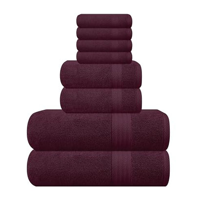 GLAMBURG Ultra Soft 8-Piece Towel Set - 100% Pure Ringspun Cotton, Contains 2 Oversized Bath Towels 27x54, 2 Hand Towels 16x28, 4 Wash Cloths 13x13 - Ideal for Everyday use, Hotel & Spa - Burgundy - color: Burgundy, size: 8 Piece Towel Set