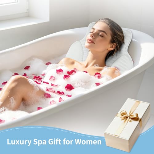 Bath Pillow with 88 Suction Cups for Tub | 5D Mesh Fabric,Ergonomic Head-Neck-Back Support,Quick-Dry,Machine Washable,Spa Gift for Women