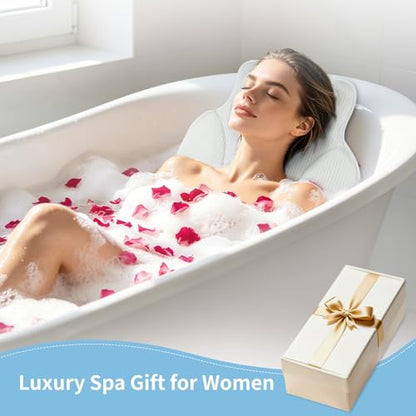 Bath Pillow with 88 Suction Cups for Tub | 5D Mesh Fabric,Ergonomic Head-Neck-Back Support,Quick-Dry,Machine Washable,Spa Gift for Women