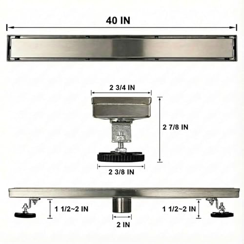 AVSIILE Linear Shower Floor Drain, 40 Inch Brushed Nickel 304 Stainless Steel Bathroom Drains Kit, Rectangular Shower Trench Drain with Reversable Tile-in Pattern Drain Cover & Hair Catcher - color: Brushed Stainless, size: 40 Inch