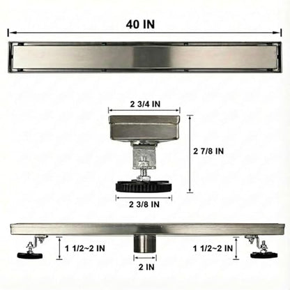 AVSIILE Linear Shower Floor Drain, 40 Inch Brushed Nickel 304 Stainless Steel Bathroom Drains Kit, Rectangular Shower Trench Drain with Reversable Tile-in Pattern Drain Cover & Hair Catcher - color: Brushed Stainless, size: 40 Inch