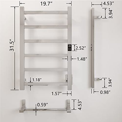 Electric Towel Warmer | Super Thin | with Timer & Temperature Multi-Level Adjustments | Hardwired & Plug-in | 6 Bar Brushed Finish - color: Brushed, size: 6-Bar