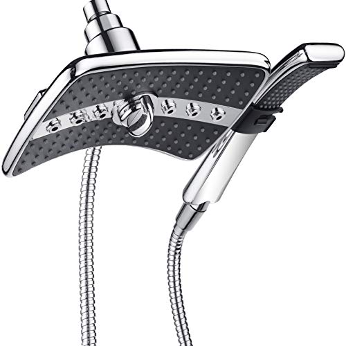 BRIGHT SHOWERS High Pressure Dual Shower Head Combo, Handheld Showerhead Rainfall Shower Head Set with Black Face, 60 Inch Long Stainless Steel Shower Hose, Chrome - color: Chrome, size: 1.8 Gallon Per Minute