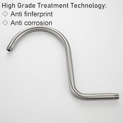 RANDOM S Shaped Shower Head Riser Pipe,Goose Neck Shower Arm 13 Inch Shower Head Extension Arm with Flange,Standard 1/2" Connection,Brushed Nickel.RD-91098-13BN - color: Brushed Nickel