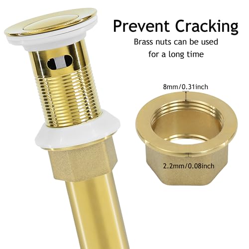 Bathroom Sink Drain,Drain Stopper Gold Stainless Steel Bathroom Sink with Overflow,Small Cap Pop Up Drain Assembly with Detachable Strainer Basket,Built-in Anti-Clogging - color: Gold-small Cap, style: With Overflow