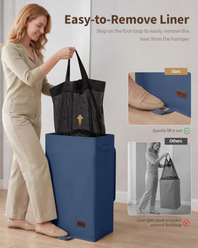 85L Laundry Hamper with Lid, Large Clothes Basket, Blue | Foot Loop & Removable Bag Easy to Lift and Carry, Tall & Collapsible Laundry Basket for Bathroom, Bedroom, Laundry Room, Dorm - color: Bule
