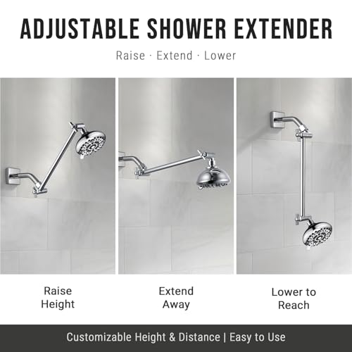 G-Promise 11 Inch Shower Extender with 6 Inch Shower Arm and Flange(Chrome) | Solid Brass Construction, Height and Angle Adjustable, Standard Connection Thread, All Installation Tools Included - color: Chrome, style: 11 Inch