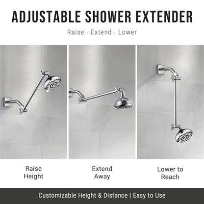 G-Promise 11 Inch Shower Extender with 6 Inch Shower Arm and Flange(Chrome) | Solid Brass Construction, Height and Angle Adjustable, Standard Connection Thread, All Installation Tools Included - color: Chrome, style: 11 Inch