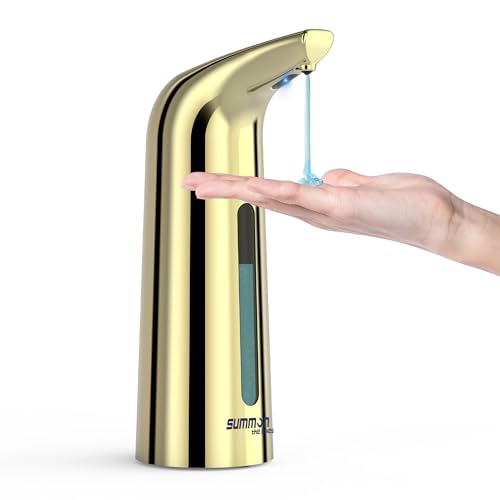 Automatic Liquid Soap Dispenser, 4-Level,13.5oz Touchless | Plastic,400ml Gold Electric Battery Operated Hand & Dish Countertop Soap Dispensers with Sensor for Bathroom,Kitchen Sink - color: Gold, style: Battery