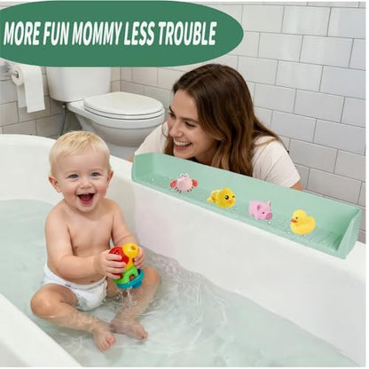 Kids Bathtub Splash Guard, Shelf & Toddler Bath Toy Tray - Green | Bathtub Splash Guard PlayPad Shelf Area with Strong Suction Cups, Bathtub Ledge Guard, Fun Bath Time for Toddlers Baby - color: green
