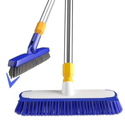 12" Wide Floor Scrub and Grout Brush Set With Long Extendable Handle - Stiff Bristle Heavy Duty Cleaner for Tile, Deck, Garage, Kitchen, Bathroom - color: White+blue
