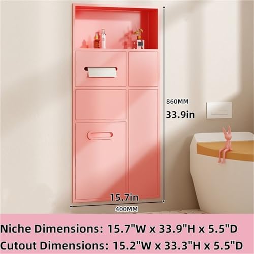 Recessed Toilet Niche with Trash Can and Paper Holder, Stainless Steel Wall-Mounted Bathroom Storage Cabinet, Modern Space-Saving Hidden Design for Bathroom, Kitchen, Hotel(Gray) - color: Grey