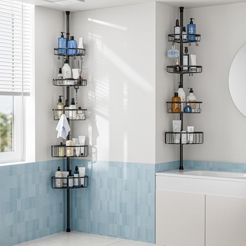 ESSEME Fits Corner Shower Caddy Tension Pole Only: Stainless Steel Waterproof Bathroom Shelf Basket - Large Size 7.28" D x 11.81" W x 3.66" H