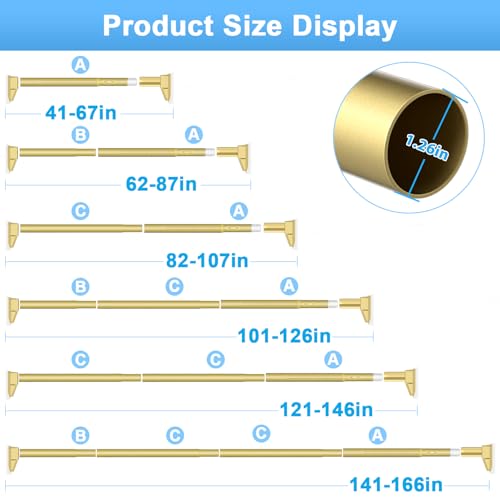 41-165 Inch Tension Curtain Rod, Gold | No Drill, Extra Long, Heavy Duty, Renter Friendly Adjustable - color: Gold, size: 41-165inch