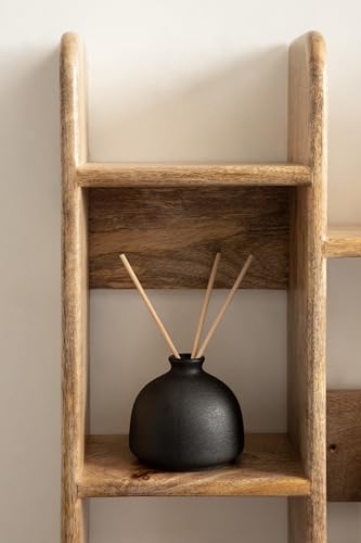 Kate and Laurel Madero Transitional Solid Wood Wall Shelf; 30 x 6 x 17; Natural Wood; Modern Small Ladder Shelf for Use as Living Room Display Shelf or Over Toilet Storage Shelf - color: Natural