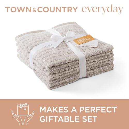 Town & Country Everyday 4-Piece Textured Windowpane Hand Towel Set, 20x30-Inch, 100% Cotton, Plush & Absorbent 550GSM, Beige - color: Beige