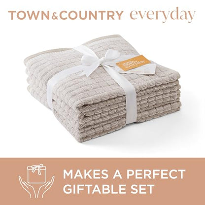 Town & Country Everyday 4-Piece Textured Windowpane Hand Towel Set, 20x30-Inch, 100% Cotton, Plush & Absorbent 550GSM, Beige - color: Beige