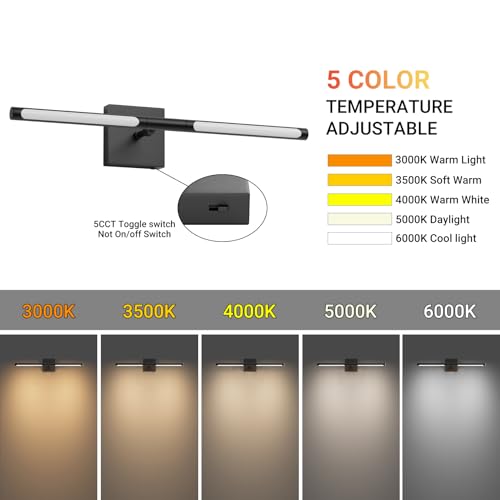 Tipace Hardwired Black Vanity Light Fixtures for Bathroom - 23.6 inch 360° Rotatable Modern Bathroom Light Fixture Over Mirror 5CCT LED Wall Sconce Lighting Fixture LED Vanity Lights Bar - size: 23.6 IN-5CCT