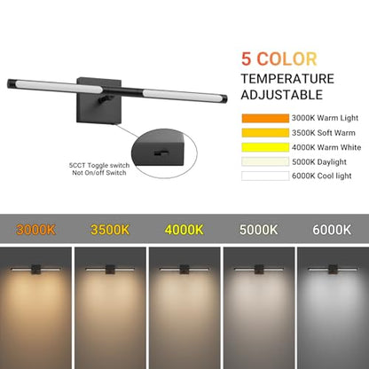 Tipace Hardwired Black Vanity Light Fixtures for Bathroom - 23.6 inch 360° Rotatable Modern Bathroom Light Fixture Over Mirror 5CCT LED Wall Sconce Lighting Fixture LED Vanity Lights Bar - size: 23.6 IN-5CCT