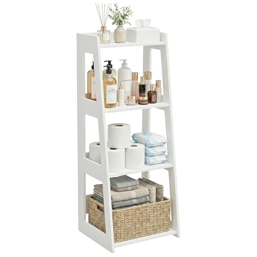 4-Tier Bathroom Ladder Shelf Freestanding, 12.6" W x 37" H | White Floor Shelves, Small Bookshelf, Nightstand, for Home Study, Laundry Room, Open Display Rack, 11.8" Deep - size: 11.0”D x 12.6”W x 37”H