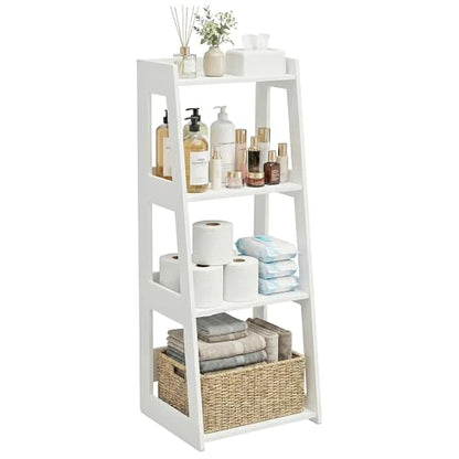 4-Tier Bathroom Ladder Shelf Freestanding, 12.6" W x 37" H | White Floor Shelves, Small Bookshelf, Nightstand, for Home Study, Laundry Room, Open Display Rack, 11.8" Deep - size: 11.0”D x 12.6”W x 37”H