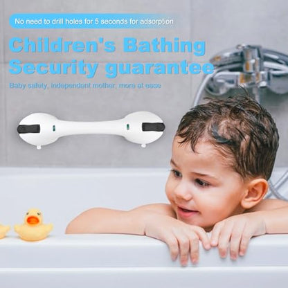 Suction Grab Bars for Bathtubs and Showers, Heavy Duty Shower Handle Removable Shower Handrails for Kids, Bathroom Safety Grip Waterproof(White) - color: Silver