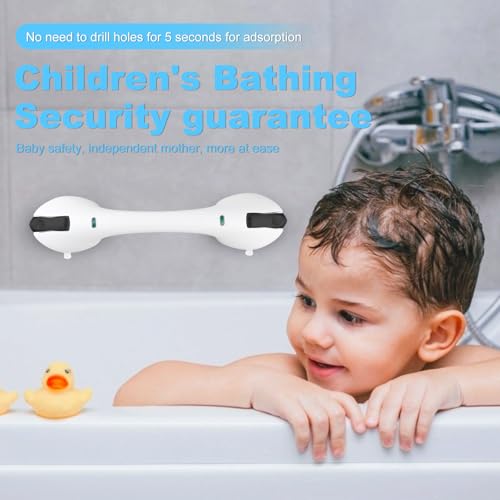 Suction Grab Bars for Bathtubs and Showers, Heavy Duty Shower Handle Removable Shower Handrails for Kids, Bathroom Safety Grip Waterproof(White) - color: Silver