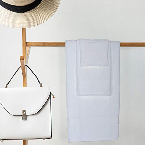 Bath Towels 100% Cotton Towel Set 6Pieces for Bathroom-600GSM Premium Hotel Quality-Soft & Absorbent & No Shedding-2 Bath Towels,2 Hand Towels,2 Washcloths(White)
