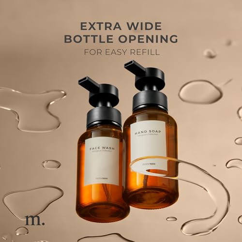 MaisoNovo Glass Foaming Soap Dispenser 14 Oz | Glass Bottles Pumps x 2 Amber - color: Amber Bottles/Black Plastic Pumps