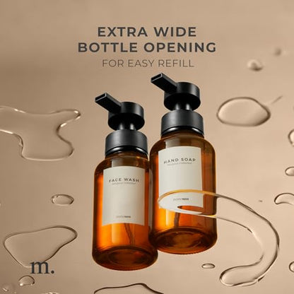 MaisoNovo Glass Foaming Soap Dispenser 14 Oz | Glass Bottles Pumps x 2 Amber - color: Amber Bottles/Black Plastic Pumps