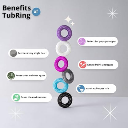 TubRing Pop-Up Drain Protector & Strainer Silicone Hair Catcher, Dark Gray | Easy snap-in design fits around bathtub stoppers. Customizable utility guard for clog prevention. Fits 1.85"- 2.16" drains. - color: Charcoal Gray