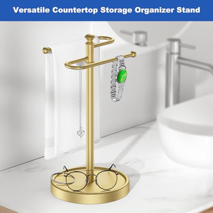 Hand Towel Holder, 304 Stainless Steel Heavy Duty S Shape Hand Towel Stand Free Standing Towel Bar for Bathroom Kitchen Countertop - color: Gold