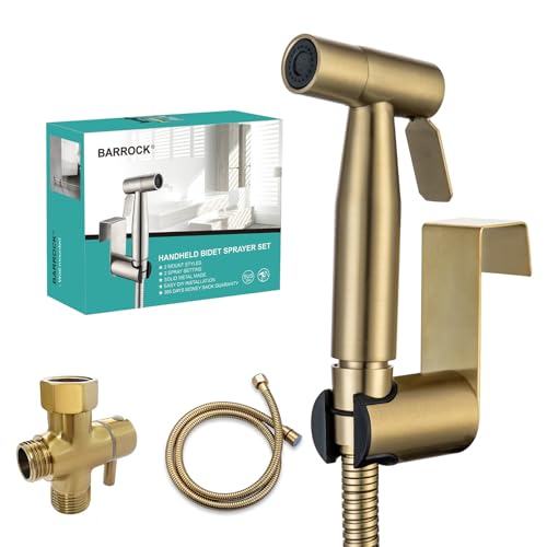 BARROCK Bidet Sprayer for Toilet, Handheld Jet Spray for Existing Toilets with Bidet Hose, Adjustable Water Pressure Muslim Shower, Stainless Steel Cloth Diaper/Feminine Wash Sprayer Brushed Gold - color: Brushed Gold