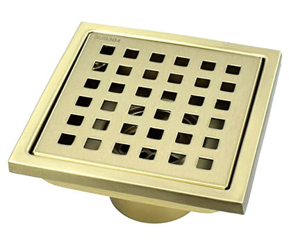 4 inch Square Shower Drain with Removable Cover Grid Grate,SUS 304 Stainless Steel Tile in Floor Drain,Brushed Gold - color: Brushed Gold (Without Drain Base/Adapter)