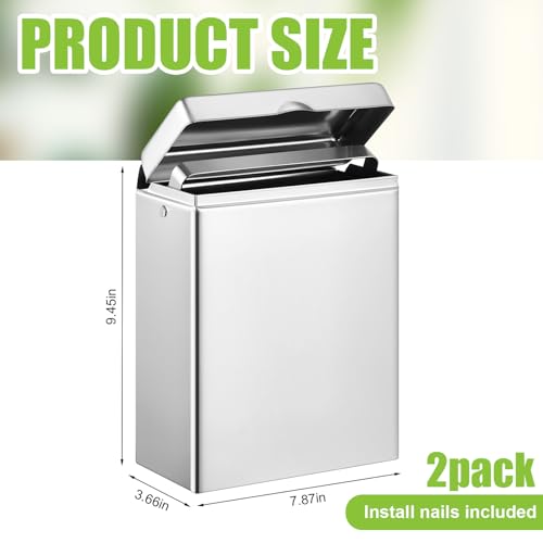 Tioncy 2 Pcs Sanitary Disposal Tampon Napkin Bathroom Receptacle Wall Mounted with Sanitary Receptacle Liner Frame Holder Stainless Steel Mini Bin Restroom Commercial Small Space (Natural Color)