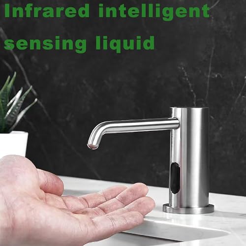 Touchless Automatic Soap Dispenser for Kitchen & Bathroom – Built-in Brushed Nickel Electric Liquid Soap Dispenser with 1000ml Large Capacity, Infrared Sensor, and Premium Brass Core (33.8oz)