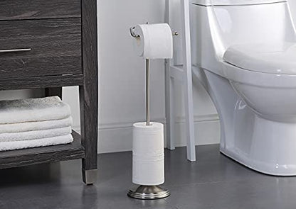 SunnyPoint Bathroom Free Standing Toilet Tissue Paper Roll Holder Stand with Reserve Function, Satin Nickel - color: Satin Nickel